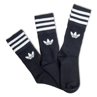 Meia Adidas Solid Crew Preta Pack 3 Pares Preto