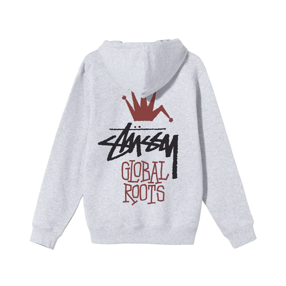 Moletom Stussy Global Roots Hood. Cinza