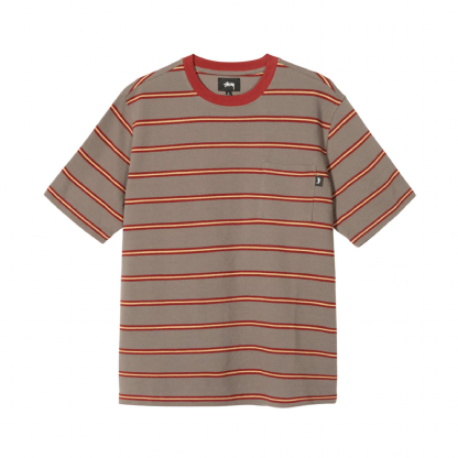 Camiseta Stussy Peak Stripe Crew Cinza