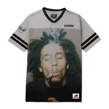 Camisa Jersey Primitive X Bob Marley Kaya Cinza