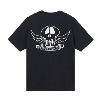 Camiseta Stussy Skull Wings Pig. Dyed Preto
