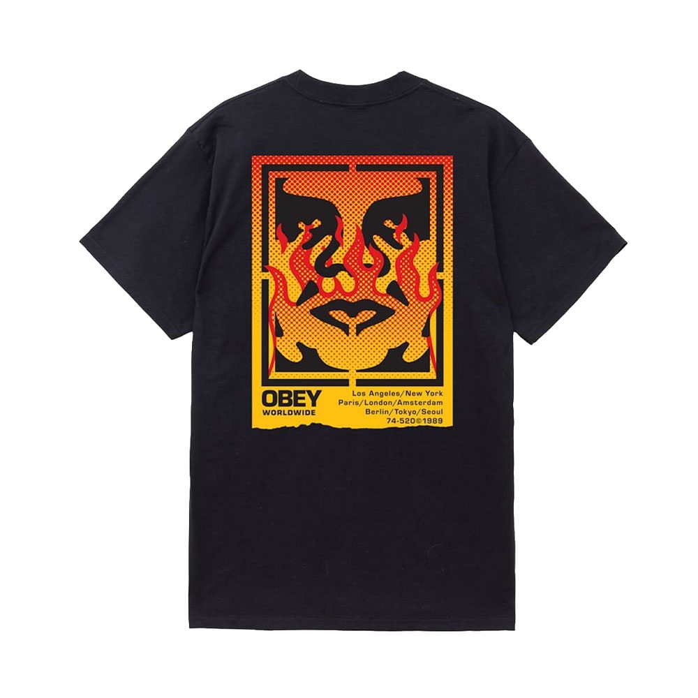 Camiseta Obey Icon Stencil Flame Preto