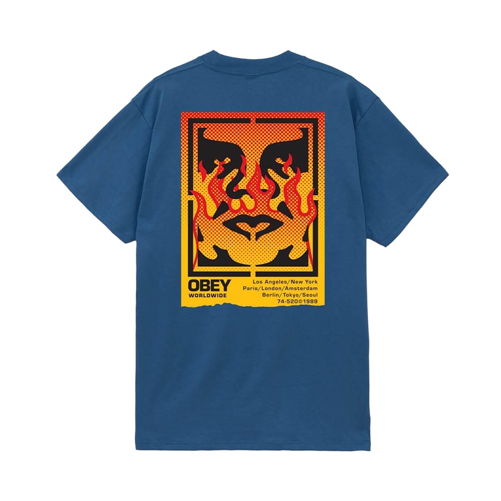 Camiseta Obey Icon Stencil Flame Azul Marinho