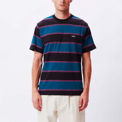 Camiseta Obey Wormly Stripe Preto/azul
